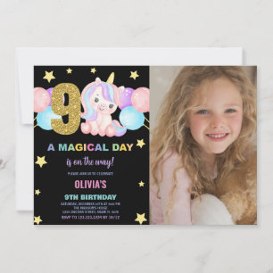 9th Birthday Unicorn Birthday Invitations photo