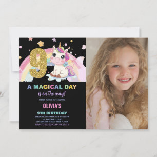 9th Birthday Unicorn Birthday Invitations photo
