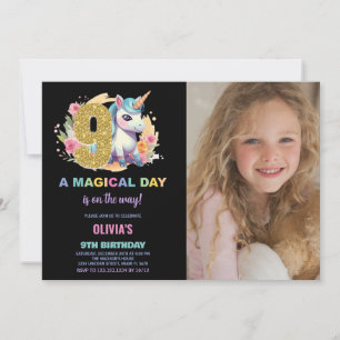 9th Birthday Unicorn Birthday Invitations photo