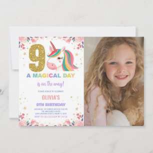 9th Birthday Unicorn Birthday Invitations photo