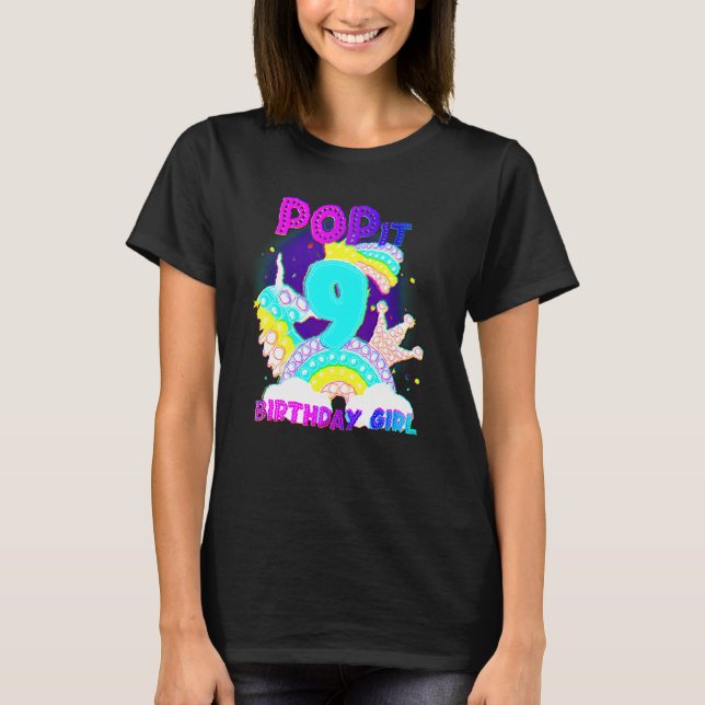 9th Birthday Unicorn Fidget Pop It Birthday Girl K T-Shirt (Front)