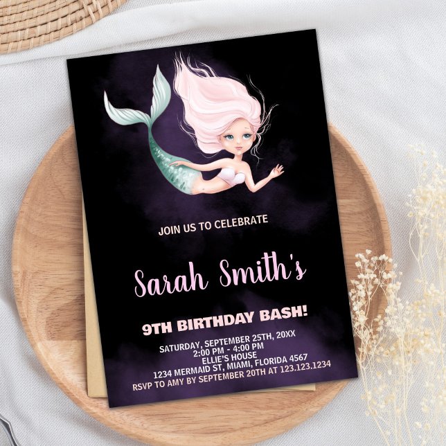 9th Blonde Mermaid Birthday Invitations (9th Blond Mermaid Birthday Invitations)