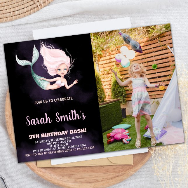 9th Blonde Mermaid Birthday Invitations With Photo (9th Blond Mermaid Birthday Invitations With Photo)