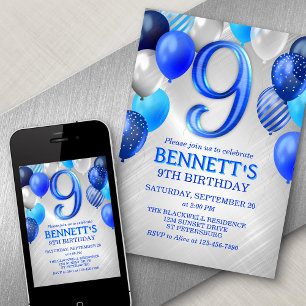 9th Boys Blue Birthday Invitation