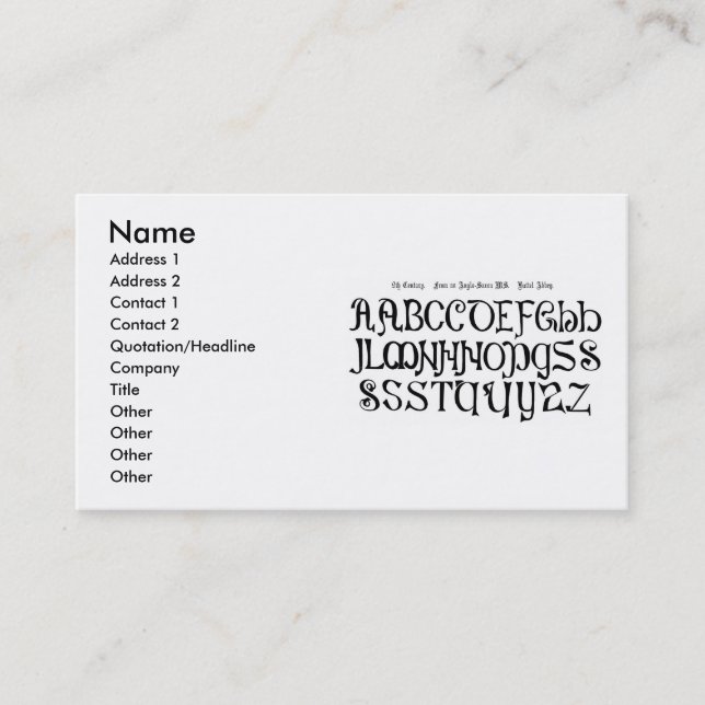 9th Century Alphabet Business Card (Front)