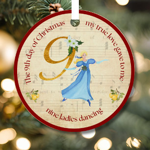 9th Day of Christmas Nine Ladies Dancing Metal Tree Decoration