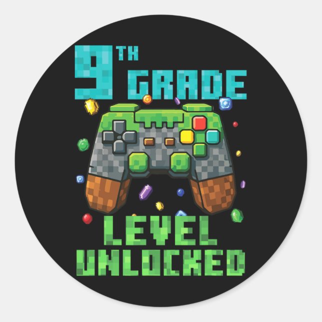 9th Grade Level Unlocked Gamer Controller Back To  Classic Round Sticker (Front)