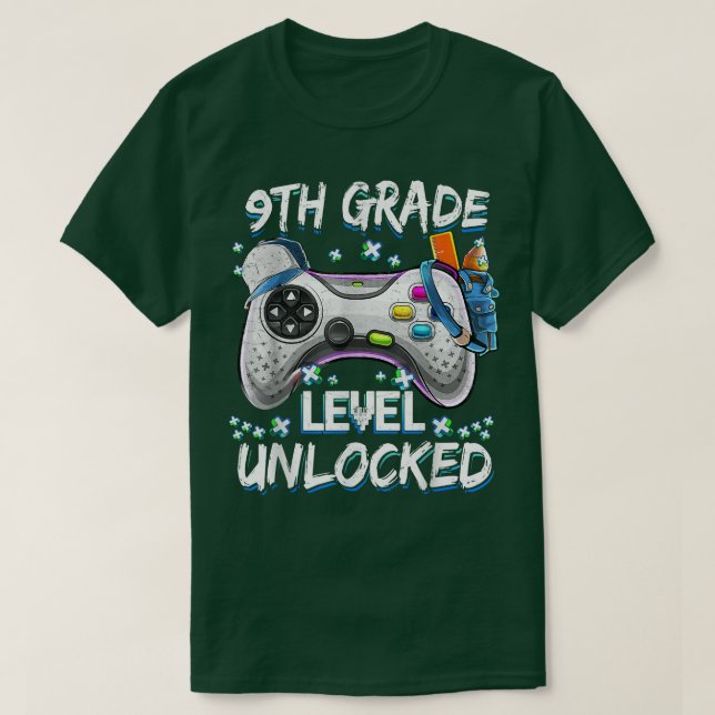 9th Grade Level Unlocked Video Game Back to School T-Shirt (Design Front)