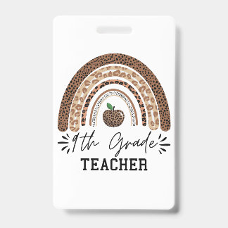9th grade teacher leopard rainbow Thanksgiving day ID Badge