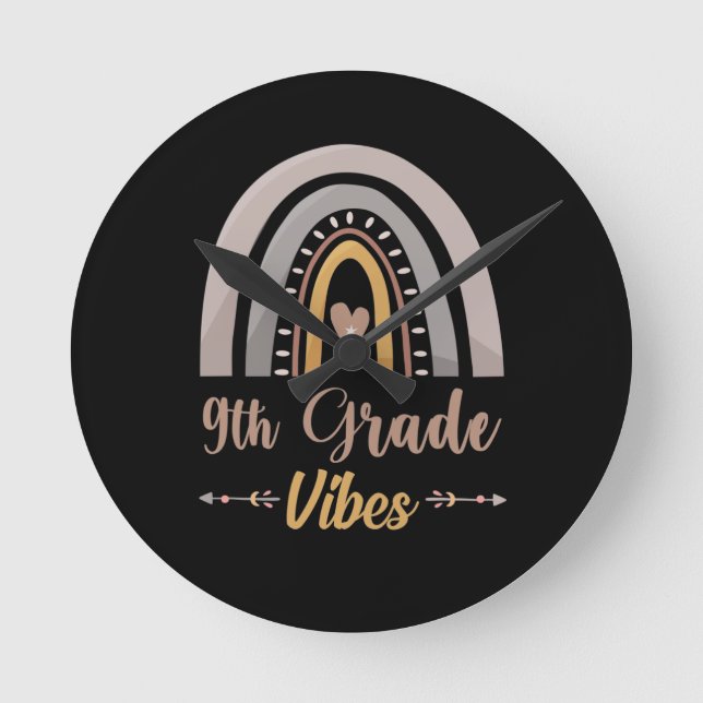 9th Grade Vibes Rainbow Ninth Grade Back to School Round Clock (Front)