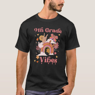 9th Grade Vibes School Groovy Retro Girl Boho Rain T-Shirt