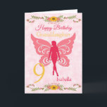 9th Granddaughter Pink Fairy Birthday  Card<br><div class="desc">A Pretty pink Fairy 9th birthday granddaughter card features a pink fairy on a cloudy pink background and a large yellow number 9 on the front of the card. A lovely card for a Grandaughter , God daughter, sister or Daughter. For all those girls who love fairies. Can be customised...</div>