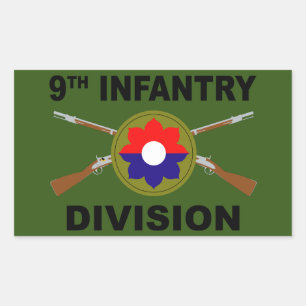 9th Infantry Division - Crossed Rifles - With Text Rectangular Sticker