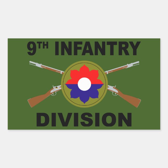9th Infantry Division - Crossed Rifles - With Text Rectangular Sticker (Front)