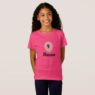 9th Number Nine Birthday with Name & Pink Balloon T-Shirt