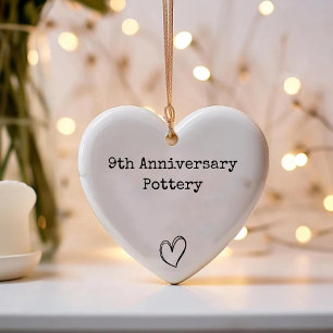 9th Pottery Anniversary Keepsake Simple Chic Heart Ceramic Tree Decoration