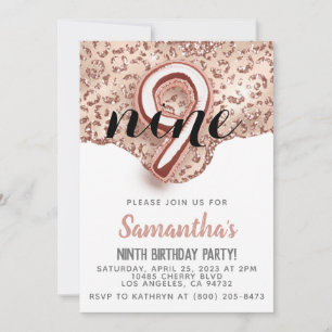 9th Rose Gold Birthday Invitation