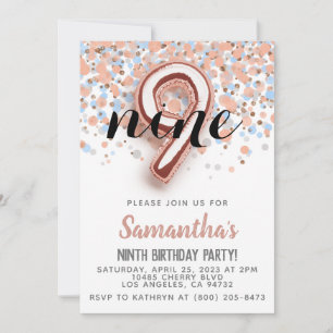 9th Rose Gold Birthday Invitation