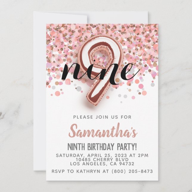 9th Rose Gold Birthday Invitation (Front)