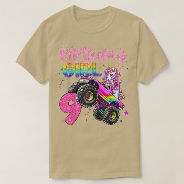 9th Unicorn Monster Truck Birthday Girls Racing Lo T-Shirt (Design Front)