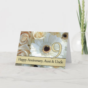 9th Wedding Anniversary Aunt & Uncle  Pink roses Card