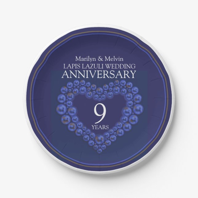 9th wedding anniversary bead heart Lapis Lazuli  Paper Plate (Front)