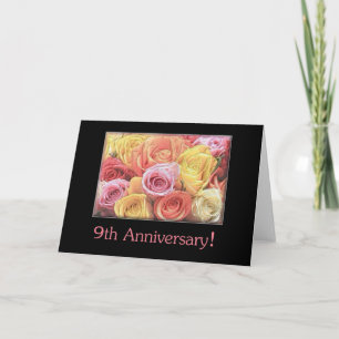 9th Wedding Anniversary mixed rose bouquet Card