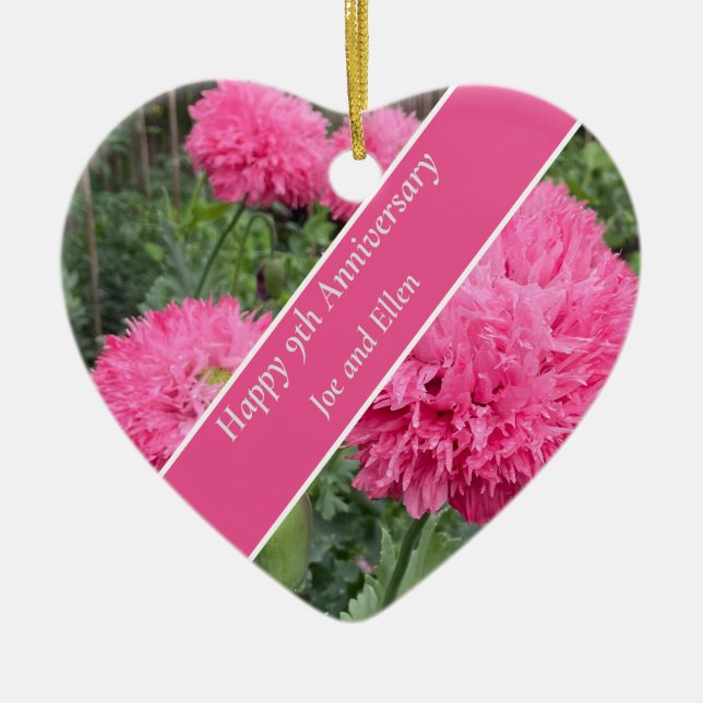 9th Wedding Anniversary, Poppy Ceramic Tree Decoration (Front)