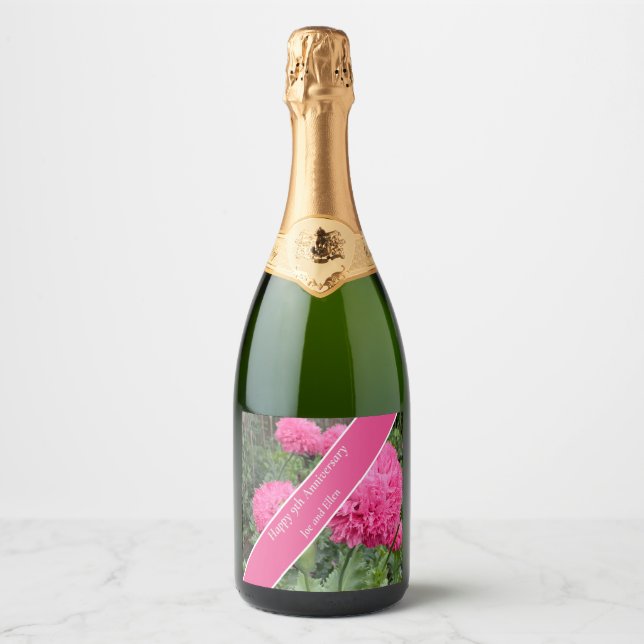 9th Wedding Anniversary, Poppy Sparkling Wine Label (Front)