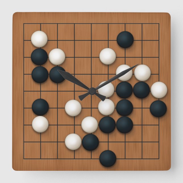 9x9 Go Board with Stones (brown) Square Wall Clock (Front)