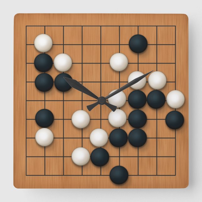 9x9 Go Board with Stones (light brown) Square Wall Clock (Front)