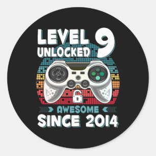 9yr Bday Son Boy Funny Gamer 9th 9 Year Old Birthd Classic Round Sticker