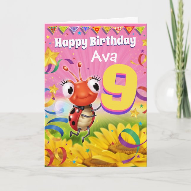 9yrs Custom birthday card Little Ladybug range (Front)