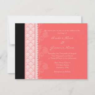 A2 Coral Pink One-Side Damask Wedding Invitations