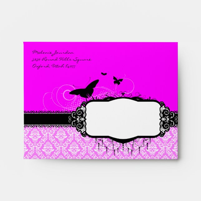 A2 Hot Pink Butterfly Damask Envelopes (Front)