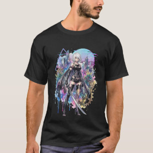 A2 NieR Automata Long Silver White Hair Damaged Sk T-Shirt