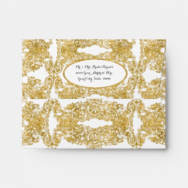A2 Note Card Gold Glitter Engraved Floral Damask Envelopes (Back (Top Flap))