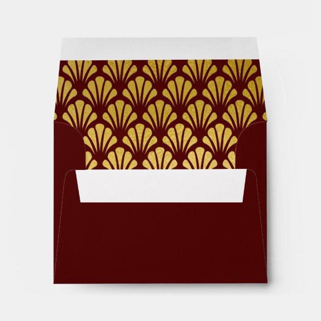 A2 Personalised Art Deco Fans Burgundy Gold Foil Envelope (Back (Bottom))