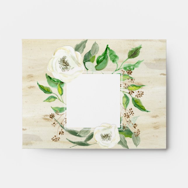 A2 Return Address Note Foliage Leaf Rose Wooden Envelopes (Front)