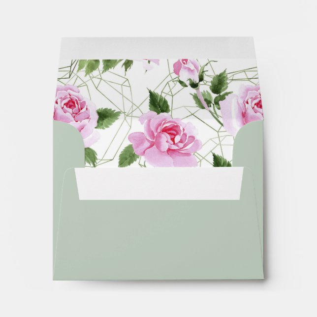A2 Roses Geometric Frame Wedding Return Address Envelope (Back (Bottom))