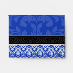 A2 Royal Blue Black & White Damask Lined Envelopes