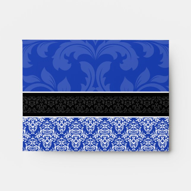 A2 Royal Blue Black & White Damask Lined Envelopes (Front)