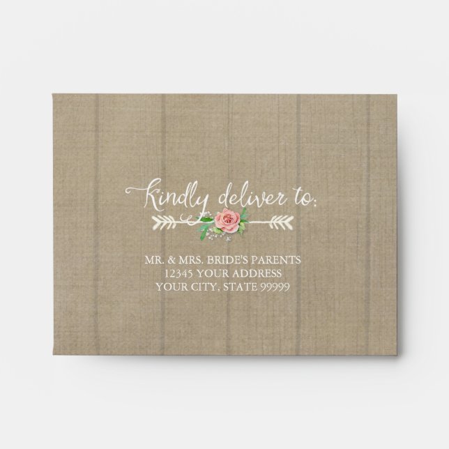 A2 RSVP Response Arrow Boho Bohemian Wood Wedding Envelopes (Front)
