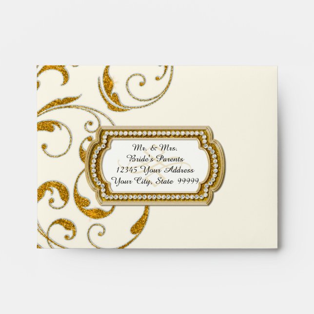 A2 RSVP Return Glam Old Hollywood Regency Black Envelope (Front)