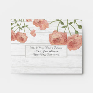 A2 RSVP Return Wood Pretty Floral Blush Roses Mint Envelopes