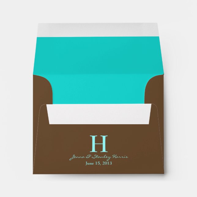 A2 Teal & Brown Monogram Wedding Envelopes (Back (Bottom))