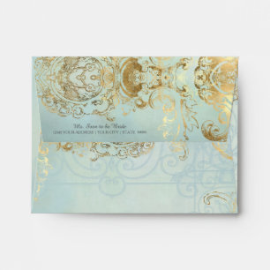 A2 Thank You Note Elegant Faux Gold Scroll Vintage Envelopes