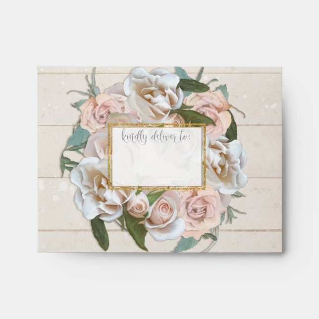 A2 Thank You Note Rustic BOHO Pretty Rose Wreath Envelopes (Front)