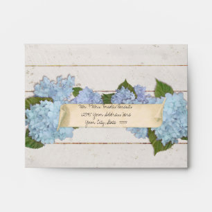 A2 Wedding RSVP Stationery Wooden Blue Hydrangea Envelopes