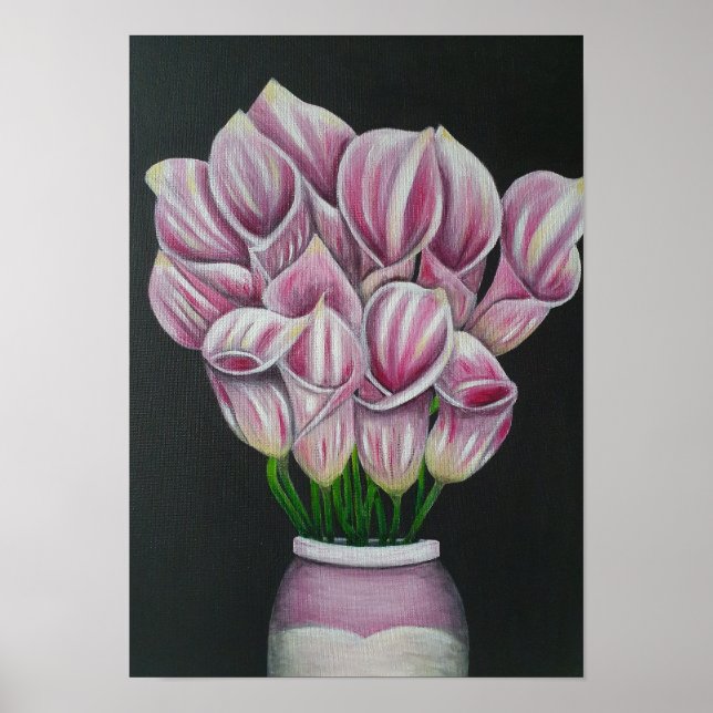 A3 Beautiful Pink Flowers acrylic Painting Print (Front)